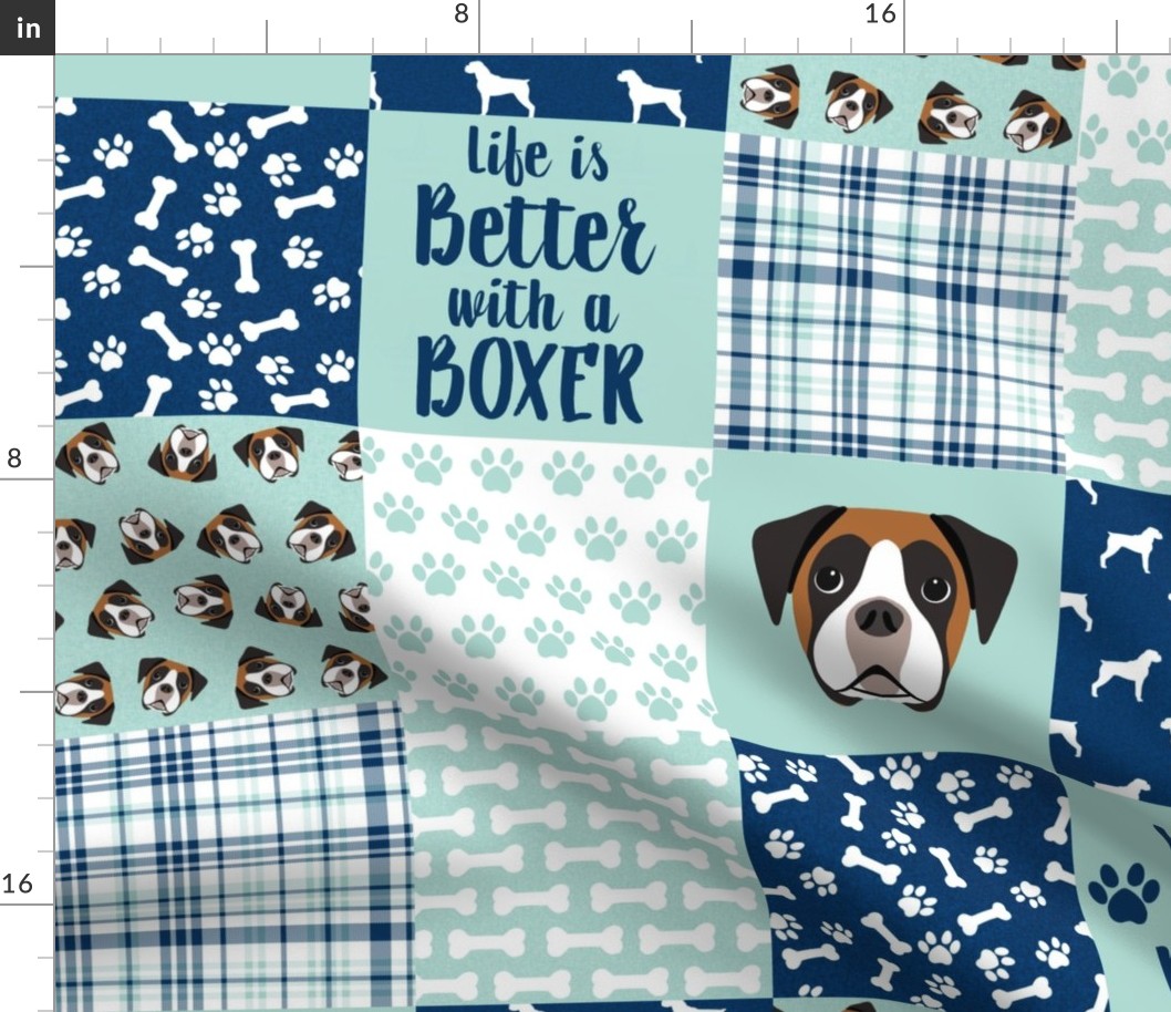 fawn boxer dog quilt - cheater quilt, dog quilt fabric - mint
