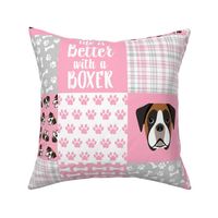 fawn boxer dog quilt - cheater quilt, dog quilt fabric - pink