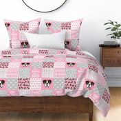 fawn boxer dog quilt - cheater quilt, dog quilt fabric - pink