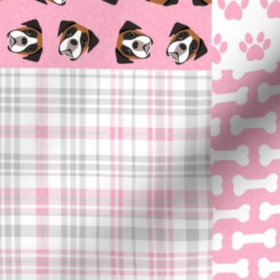 fawn boxer dog quilt - cheater quilt, dog quilt fabric - pink