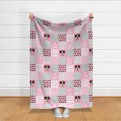 fawn boxer dog quilt - cheater quilt, dog quilt fabric - pink