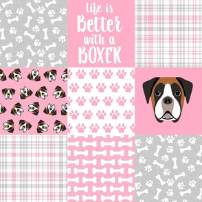 fawn boxer dog quilt - cheater quilt, dog quilt fabric - pink