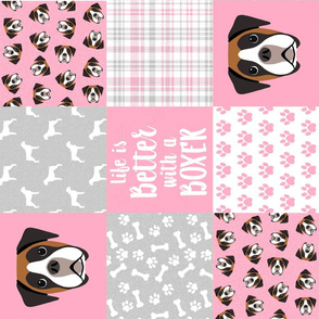 fawn boxer dog quilt - cheater quilt, dog quilt fabric - pink