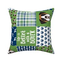 fawn boxer dog quilt - cheater quilt, dog quilt fabric - green
