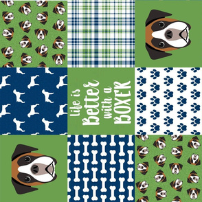 fawn boxer dog quilt - cheater quilt, dog quilt fabric - green