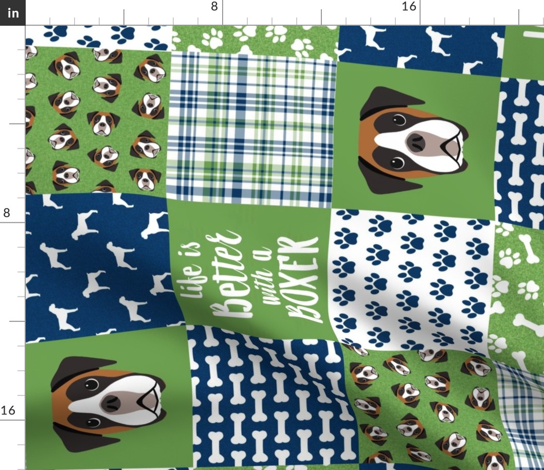 fawn boxer dog quilt - cheater quilt, dog quilt fabric - green