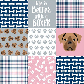 fawn boxer dog cheater quilt - dog quilt, wholecloth  - navy