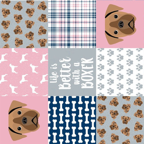 fawn boxer dog cheater quilt - dog quilt, wholecloth  - navy