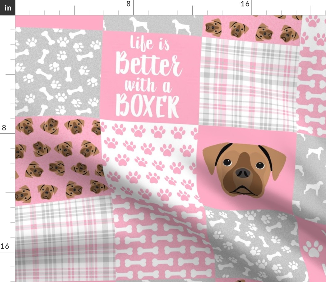 fawn boxer dog cheater quilt - dog quilt, wholecloth  - pink