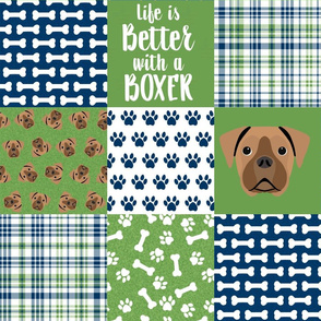 fawn boxer dog cheater quilt - dog quilt, wholecloth  - green