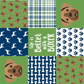 fawn boxer dog cheater quilt - dog quilt, wholecloth  - green