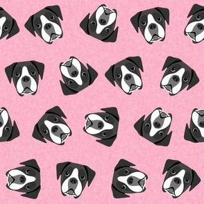 black and white boxer dog fabric - dog face, - pink