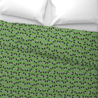 black and white boxer dog fabric - dog face, - green