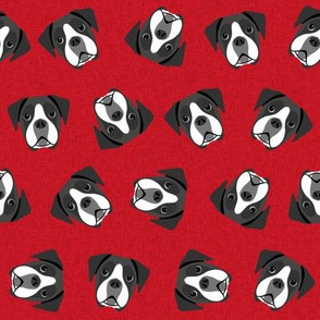 black and white boxer dog fabric - dog face, - red