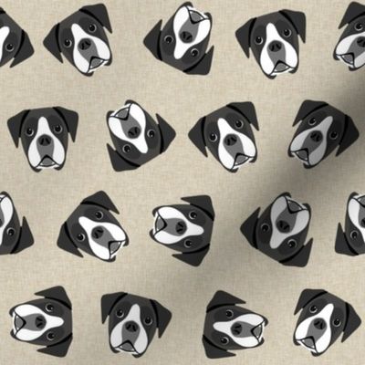 black and white boxer dog fabric - dog face, - tan 