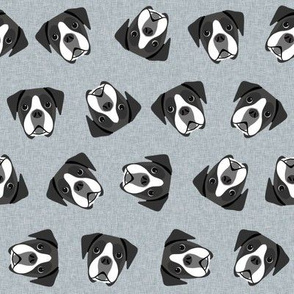 black and white boxer dog fabric - dog face, - grey