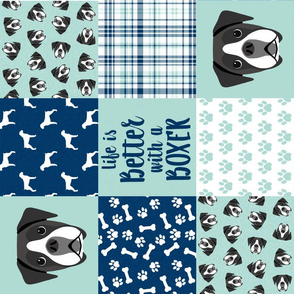 black and white boxer quilt - cheater quilt, dog quilt - mint