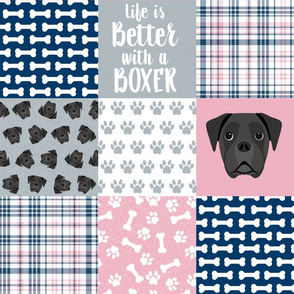 black boxer dog quilt - dog quilt, cheater quilt - navy