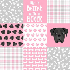 black boxer dog quilt - dog quilt, cheater quilt - pink