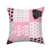 black boxer dog quilt - dog quilt, cheater quilt - pink