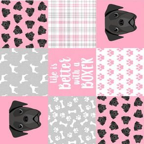 black boxer dog quilt - dog quilt, cheater quilt - pink