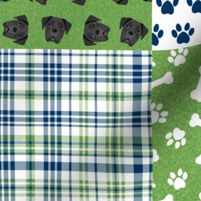 black boxer dog quilt - dog quilt, cheater quilt - green