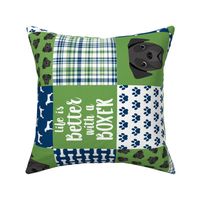 black boxer dog quilt - dog quilt, cheater quilt - green