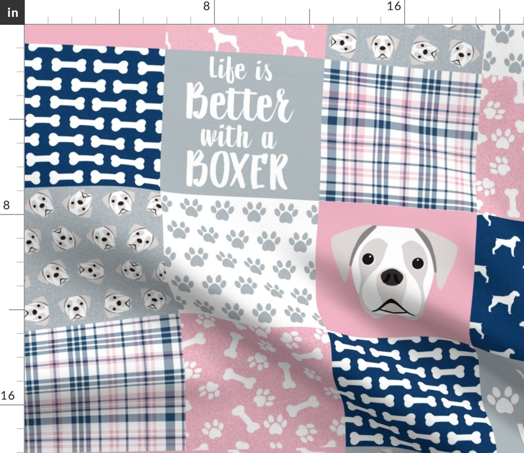 white boxer dog cheater quilt - dog quilt, boxer dog - navy