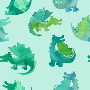 Adorable Green Watercolor Dragons Mint
