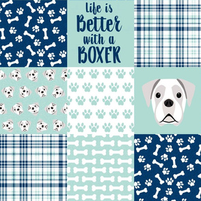 white boxer dog cheater quilt - dog quilt, boxer dog - mint