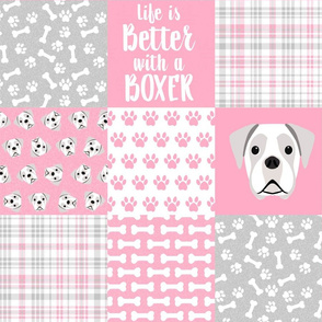 white boxer dog cheater quilt - dog quilt, boxer dog - pink