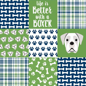 white boxer dog cheater quilt - dog quilt, boxer dog - green
