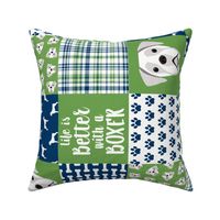 white boxer dog cheater quilt - dog quilt, boxer dog - green