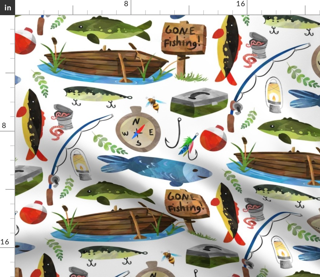 XL Gone Fishing - wallpaper and fabric