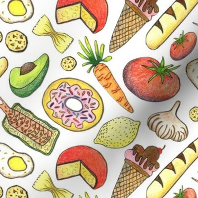 paper cut food, white yellow red orange green colorful