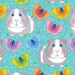 large guinea pigs with butterflies and swirls on teal