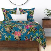 Jumbo Vintage Tropical Orchid-slate blue