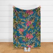 Jumbo Vintage Tropical Orchid-slate blue