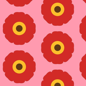 BIG RED POPPIES pink background