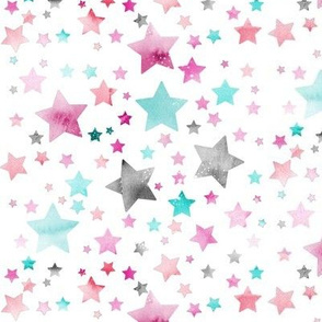 Watercolour stars - grey/pink/teal