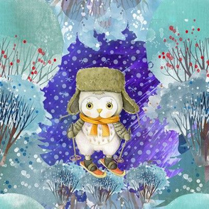 8" SNOW DAY OWLS SKI 1 CHRISTMAS WINTER NIGHT FLWRHT