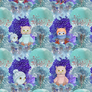 8" checkerboard snow day 12 cute owls night christmas winter cheaterquilt FLWRHT