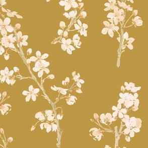 Painted Cherry Blossoms Pattern in Mustard Gold