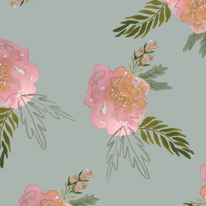 perfect pink peony garden summer floral on dusty blue