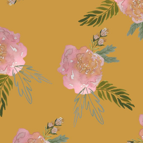 perfect pink peony garden summer floral on mustard