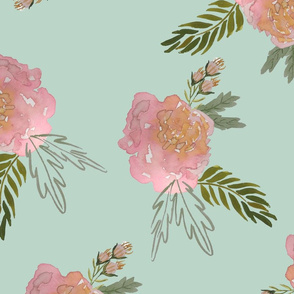 perfect pink peony garden summer floral on sky blue