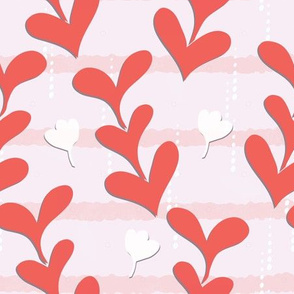 Hearts Rain - Coral Hearts & Pink Stripes