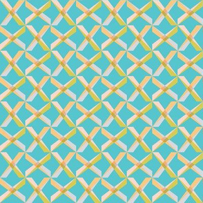 Square Dance - Bright teal repeat grid pattern of X's