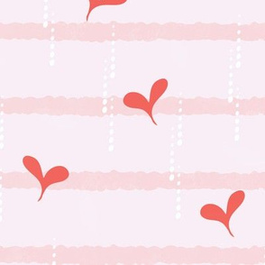 Love Rains - Small Coral Hearts on Pink Stripes