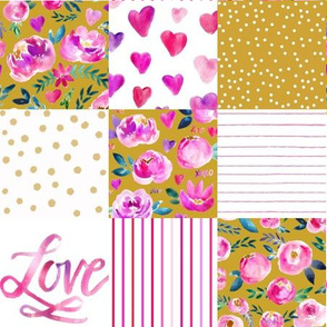 mustard & pink florals cheater quilt 